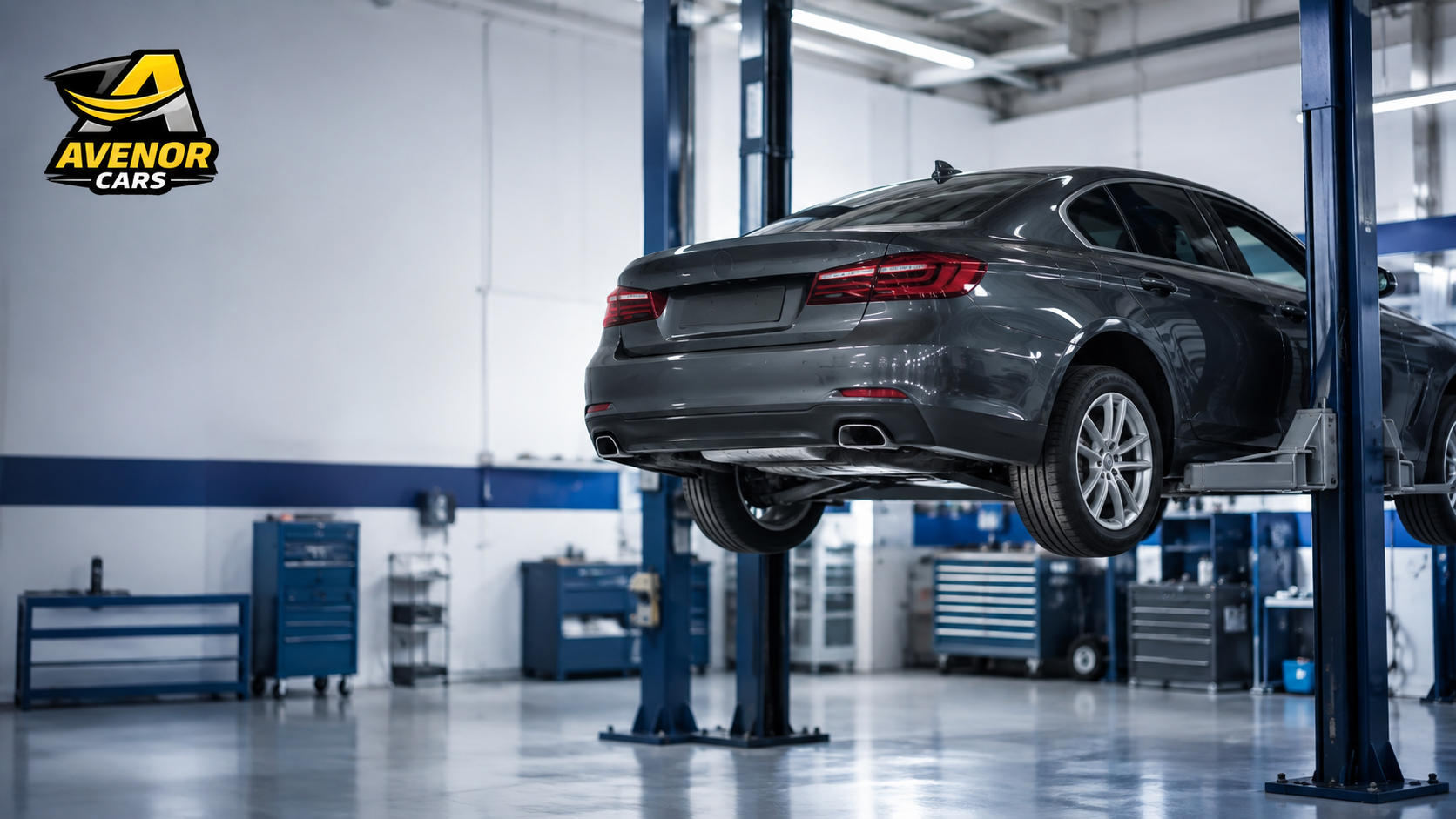 Ремонт автомобиля на подъёмнике в автосервисе Avenor Cars в Варшаве