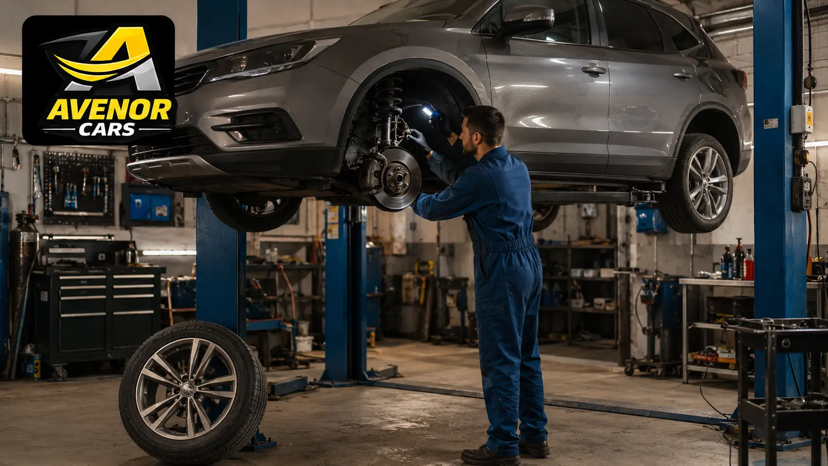 Механік Avenor Cars перевіряє підвіску автомобіля